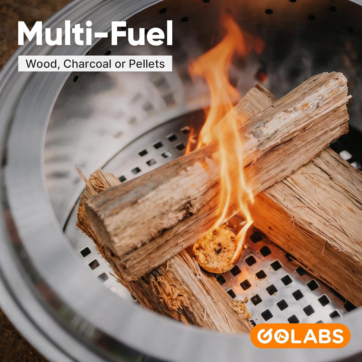 golabs fp1 smokeless portable fire pit, 19.5" stainless on a desk or shelf