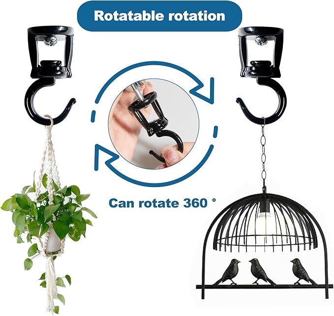 ONIKK Ceiling Hooks for Hanging Plants (4 PCS Black), Heavy Duty Metal Plant Hooks, Screw in Hooks for Hanging Birdfeeders, Lamps, Planters, Indoor Outdoor Wall Baskets Hooks up to 33 lbs