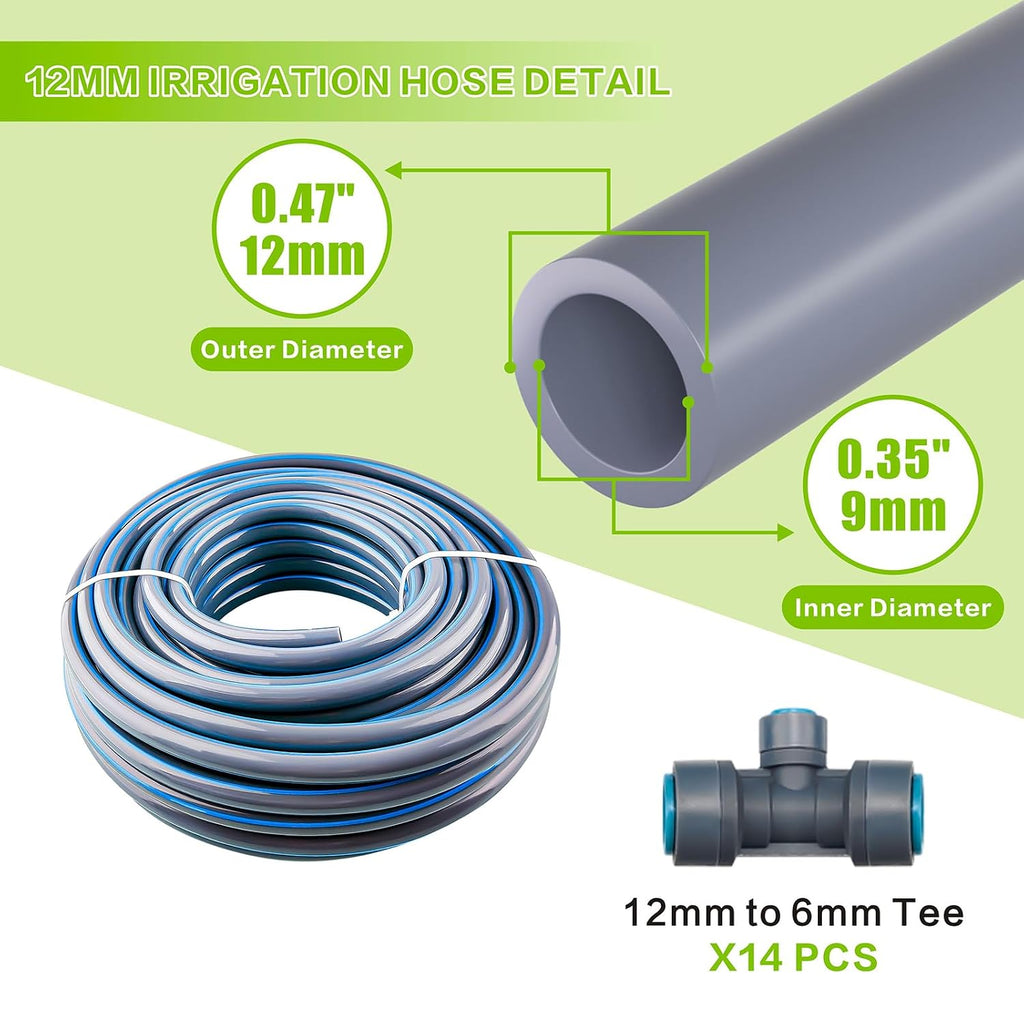 drip irrigation system 98ft, fast connect automatic irrigation showing dimensions