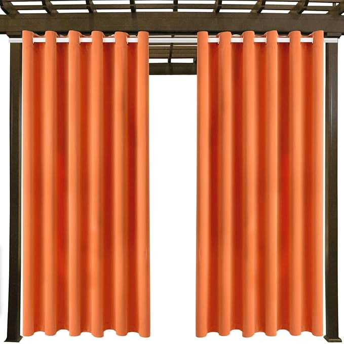 DIVA EN CAMINO DEC Outdoor Patio Curtain Waterproof Darkening Thermal Insulated Indoor Curtains for Bedroom, Porch, Living Room, Pergola, Cabana, W84 x L108, Orange, Set of 2 Panels