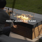 homary Patio Conversation Sets with Fire Pit-Modular Outdoor Sofa Aluminum & Teak Outdoor Sofa Se with Glass Wind Guard Ideal for Patios & Balconies, 6 Pepole, Beige