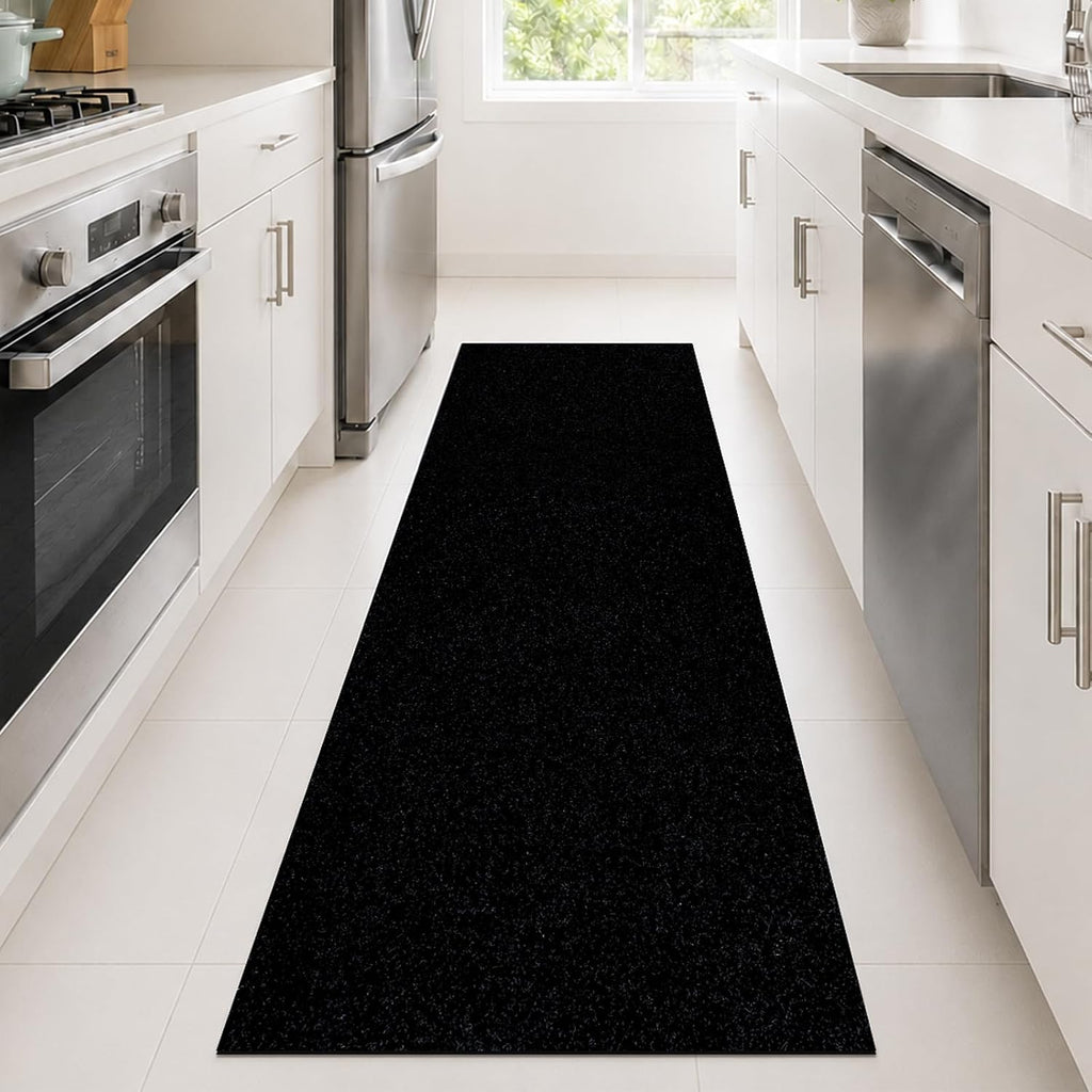 Runner Rug 2' x 8' Outdoor/Indoor, Rug with Natural Rubber Backing Non Slip for Hallway, Kitchen, Patio, Laundry, RV, Entryway, Garage, Bathroom, Area Rug Carpet, Black, Custom Size | Floor Mat with Rubber Backing for Kitchen, Laundry Room, Bathroom