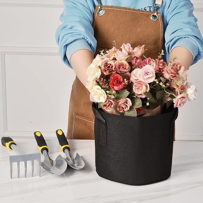 NYONG 12-Pack 20 Gallon Thickened Non-Woven Grow Bags, Aeration Fabric Pots with Handles（Black）