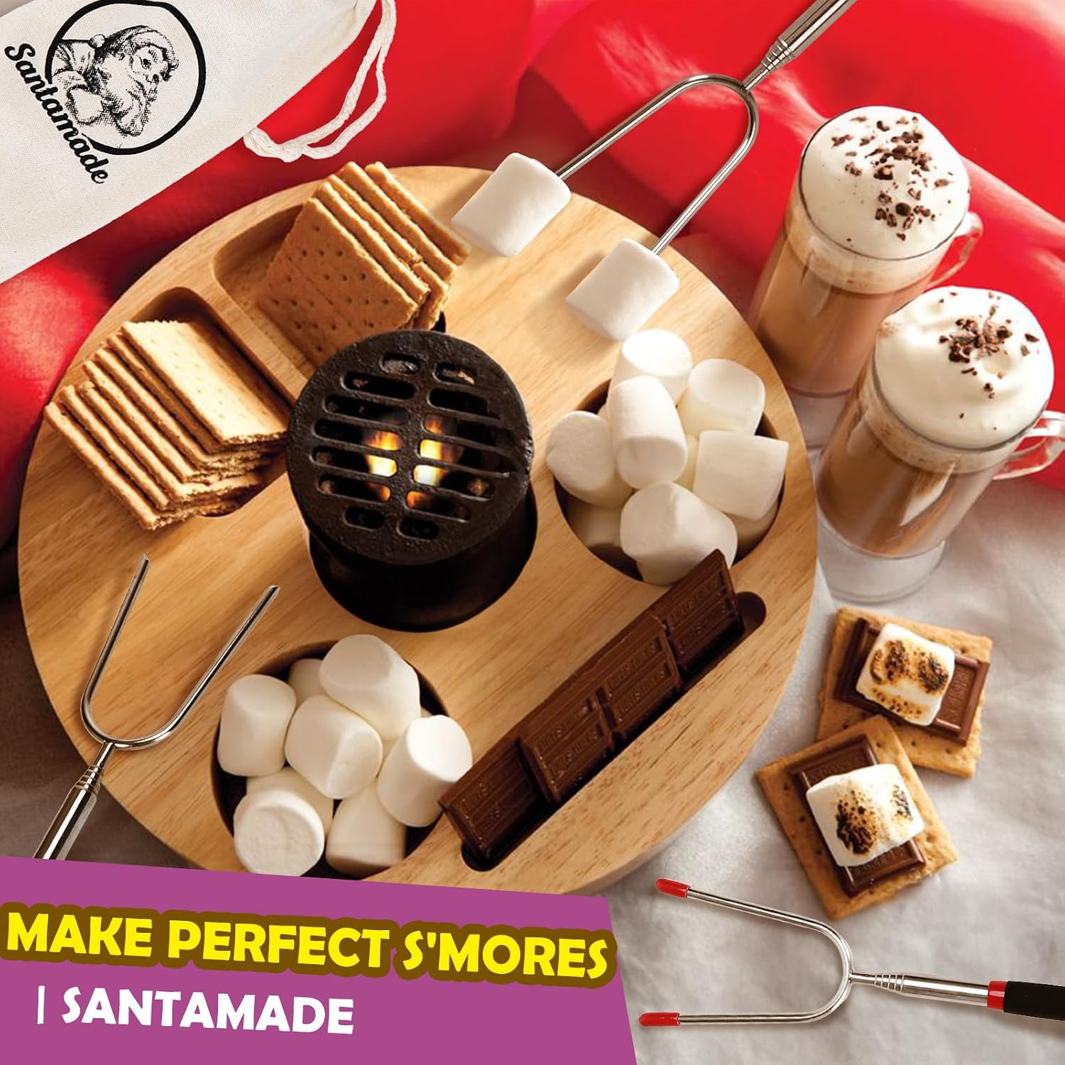 Marshmallow Roasting Sticks Set of 5 | Telescoping Long Smores Sticks for Fire Pit, Hot Dog Sticks for Campfire Grill Bonfire Party Supplies With Storage Sack