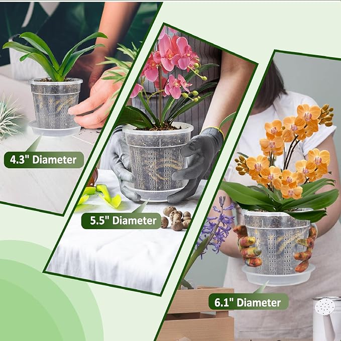 Orchid Pot with Saucers, 6 Packs of 5.5" Orchid Pots with Holes, Orchid Pots for Repotting, Plastic Orchid Planter for Indoor Outdoor Plants (6 Packs, 5.5" with Saucers)