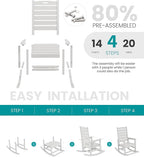 SERWALL HDPE Outdoor Rocking Chair, Oversized Rocking Chair with Footboard, High Back Porch Rocker Chair with 350lbs Support, White