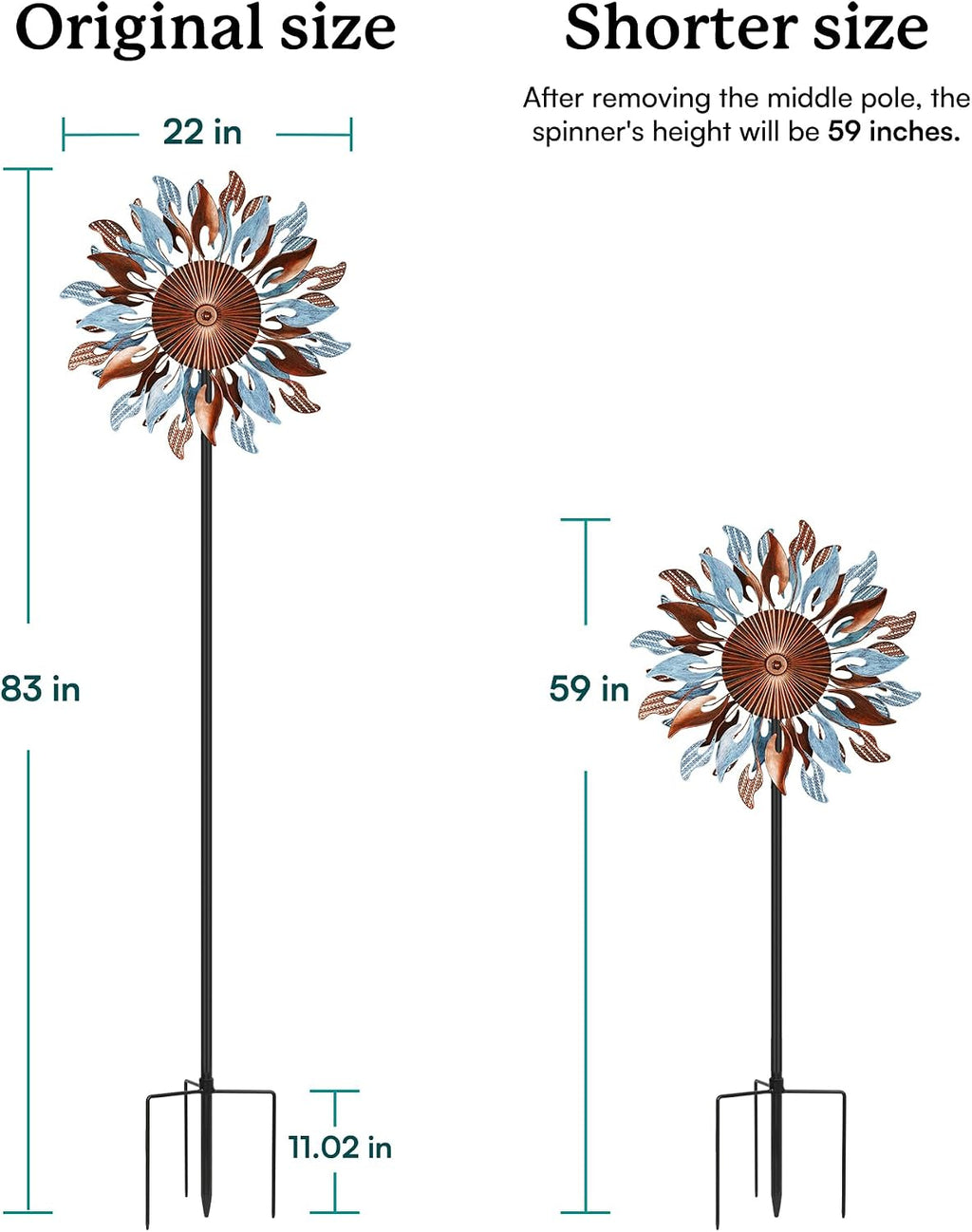 Wind Spinners Yard Garden - Large Wind Sculptures & Spinners with Stake, Kinetic Metal Windmill Spinner Decor for Garden Lover (22" W x 83“ H)