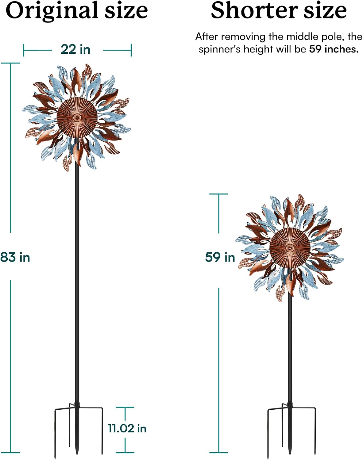 Wind Spinners Yard Garden - Large Wind Sculptures & Spinners with Stake, Kinetic Metal Windmill Spinner Decor for Garden Lover (22" W x 83“ H)