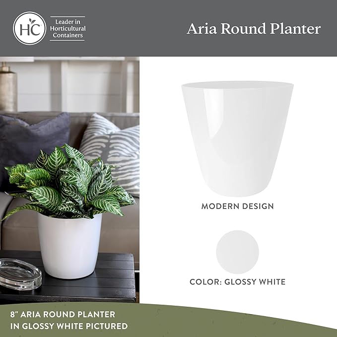 The HC Companies Aria Round Self-Watering Pot - Lightweight Plastic Planter for Herbs & More - Durable Plant Pots for Indoor Plants & Outdoor Plants (6" Glossy White, Pack of 1)