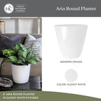 The HC Companies Aria Round Self-Watering Pot - Lightweight Plastic Planter for Herbs & More - Durable Plant Pots for Indoor Plants & Outdoor Plants (6" Glossy White, Pack of 1)