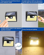 Peasur Solar Lights Outdoor Waterproof, 4Pack 140LED Solar Motion Sensor Wall Lights, 3 Modes Solar Powered Fence Security Lights for Patio Step Deck House Outside(Warm White)