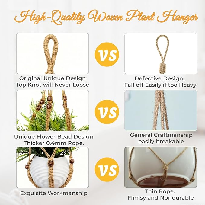35 Inch Macrame Plant Hanger, Large for up to 15 Inch Pot Extra Long Hanging Planter Holder Basket with Wood Beads for Indoor Outdoor Home Decor (Brown, 1-Pack)