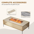 Grand patio 15-Piece Patio Furniture Set with 47" Fire Pit Table, Outdoor Conversation Set & 50,000 BTU 47 Inch Rectangle Propane Fire Pit & Storage Box with Water Resistant Thick Cushions, Cream