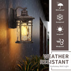 Darkaway Outdoor Wall Light Fixture,Outside Porch Lights Wall Mounted Amber Ripple Glass 2pcs Modern Exterior Waterproof Wall Sconce Lighting for House Front Door Garage
