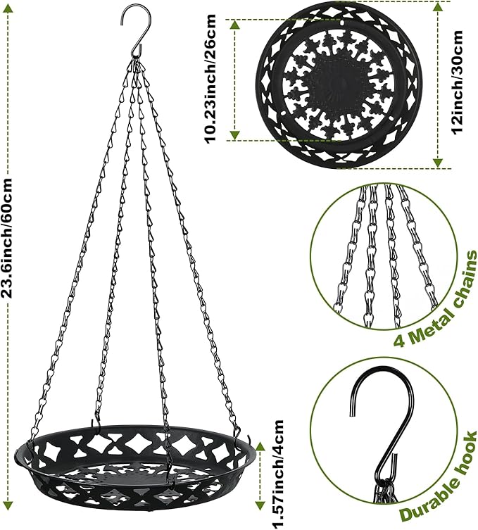 Enhon 2 Pack Plant Hanger, 12 Inch Metal Hanging Planter for Indoor Outdoor Plants, Classy Glossy Black Decorative Hanging Plant Shelf for Window Wall Ceiling Home Decor