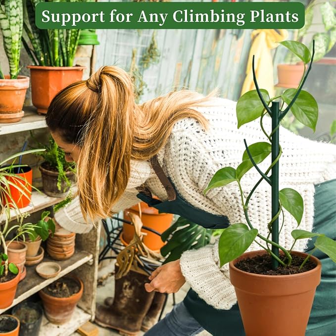 4 Pack Stackable Monstera Plant Support Stakes, 29inch Climbing Plant Sticks Structures with Garden Ties, Durable Alternative to Moss Pole for Indoor Outdoor Plants
