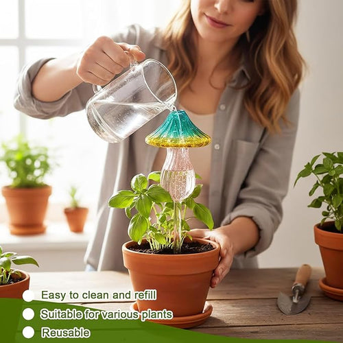 4 Pcs Plant Watering Globes Self Watering Planter Insert Glass Water Bulbs for Indoor and Outdoor Plants Mushroom Plant Watering Devices for Travel Vacation