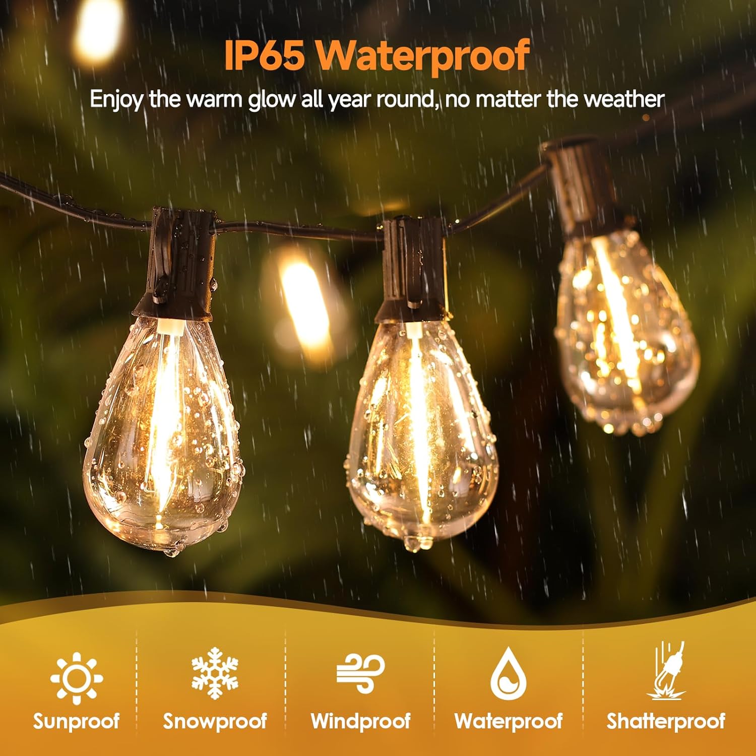75FT LED Outdoor String Lights, Patio Light, 22+2 S11 Bulbs, Black | Plug in, Dimmer not included, Dimmable, Waterproof, Shatterproof, Connectable Hanging Lights for Backyard Porch, Warm White