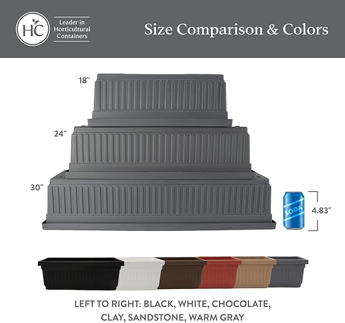 The HC Companies Venetian Window Planter Box w/Drain Plug - Long Planter Box for Windowsills, Balconies & More - Plastic Large Rectangular Planters for Herbs & Flowers (24" Chocolate, Pack of 1)
