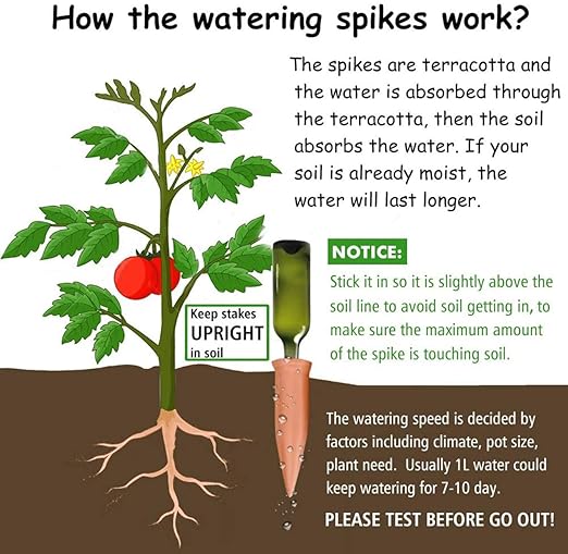 Plant Watering Devices 4 Pack Terracotta Vacation Plant Waterer Wine Bottle Watering Stakes Slow Release Plant Watering Spikes Perfect Self Watering Devices for Indoor Outdoor Plants (4)
