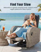 Outdoor Swivel Recliner Chair, All-Weather Wicker Reclining Patio Chair with Adjustable Backrest and Footrest