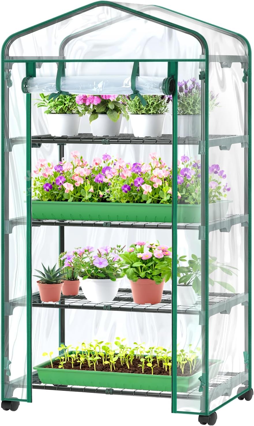 ohuhu mini greenhouse for indoor outdoor with wheel, main product view