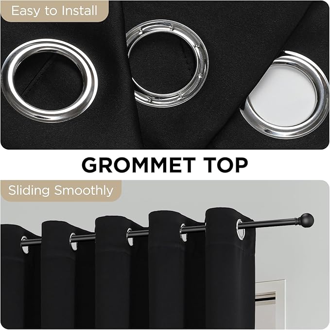 Joydeco Blackout Patio Sliding Door Curtains 108 Inches Long, Grommet Privacy Room Divider Curtains, Extra Wide Thermal Blackout Drapes for Bedroom Living Room (Black, 100Wx108L, 1 Panel)