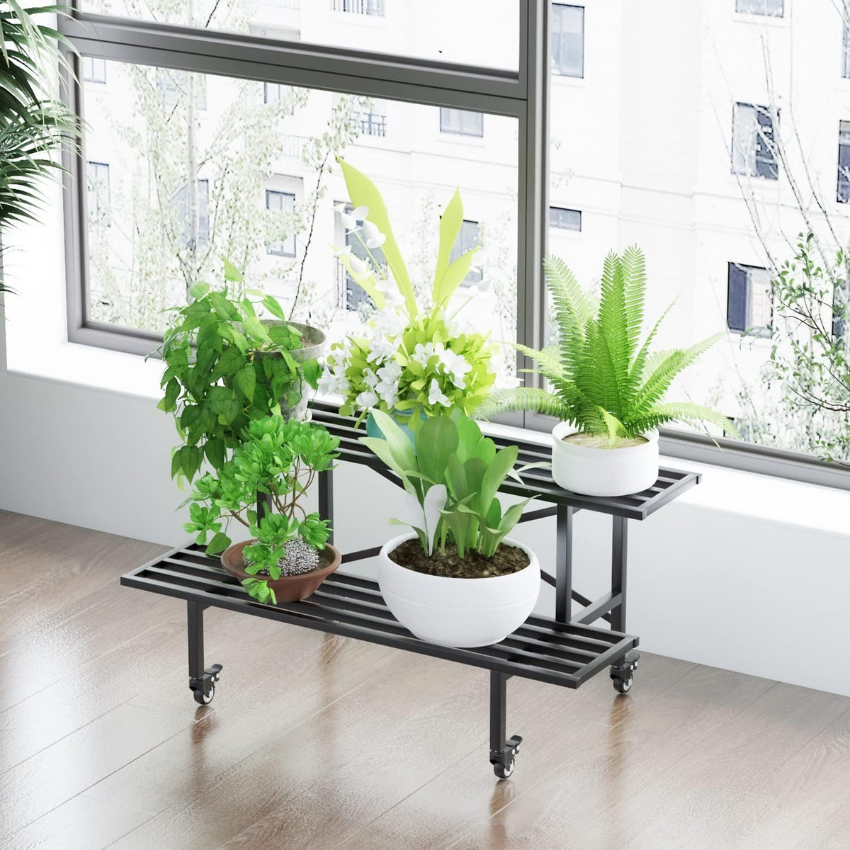 zhongma 2 tier heavy duty metal plant stand, close-up detail