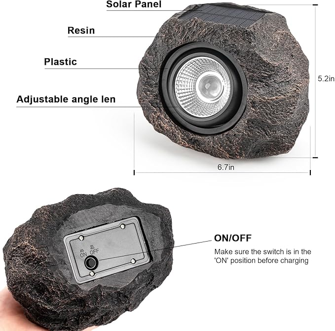Solar Rock Lights Outdoor – 4 Pack Waterproof LED Landscape Garden Spotlights, Realistic Stone Design, Wireless Solar Powered Pathway Lights for Yard, Walkway, Patio & Lawn Decoration (Auto On/Off)