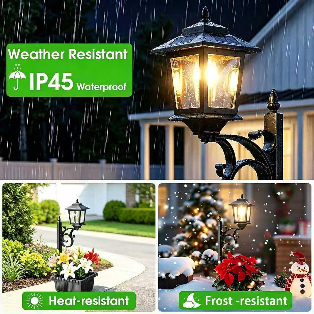 2 Pack 2-in-1 Outdoor Flower Pots, Solar Post Lamps Waterproof, Solar Lamp Post Lights, Wall Mount or Freestanding, Outdoor Decorative Lamp for Garden, Patio, Front Porch, Back Door, Warm White