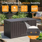 NEWBULIG 60 Gallon Deck Box, Waterproof Outdoor Storage Box with Lockable Lid, Patio Furniture Bench & Side Table, Outside Storage Container, Tool-Free Assembly, for Garden, Pool, Brown