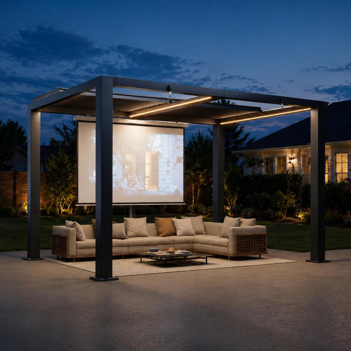 aoxun motorized louvered pergola 9'x12' with led lights, main product view
