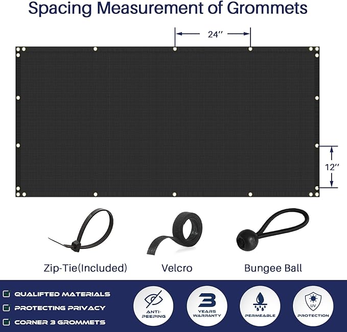 Windscreen4less Privacy Fence Screen Heavy Duty Windscreen Fencing Mesh Fabric Shade Net Cover with Brass Grommtes for Outdoor Wall Garden Yard Pool Deck, 6'x195' Black