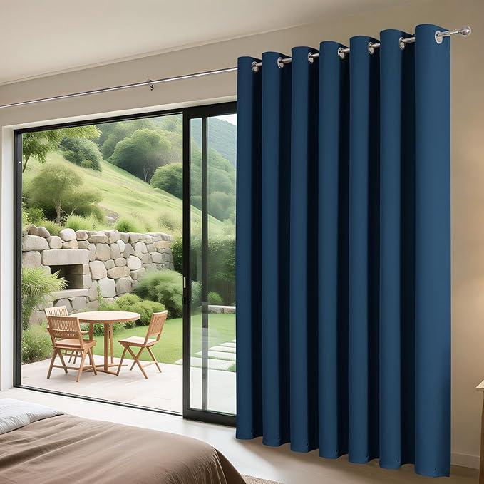 Joydeco Blackout Patio Sliding Door Curtains 96 Inches Long, Grommet Privacy Room Divider Curtains, Extra Wide Thermal Blackout Drapes for Bedroom Living Room (Navy Blue, 70Wx96L, 1 Panel)