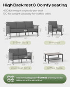 Aluminum Outdoor Patio Couch Loveseat, HDPE Rope Patio Sofa with Washable Thick Cushion, All-Weather Patio Furniture for Balcony, Yard, Gray Frame, Charcoal