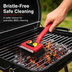 Bristle-Free BBQ Grill Brush for Outdoor Grill, Steam Grill Cleaner with Scraper & 2 Detachable Scrub Heads for Gas, Charcoal, Porcelain, Cast Iron Grates