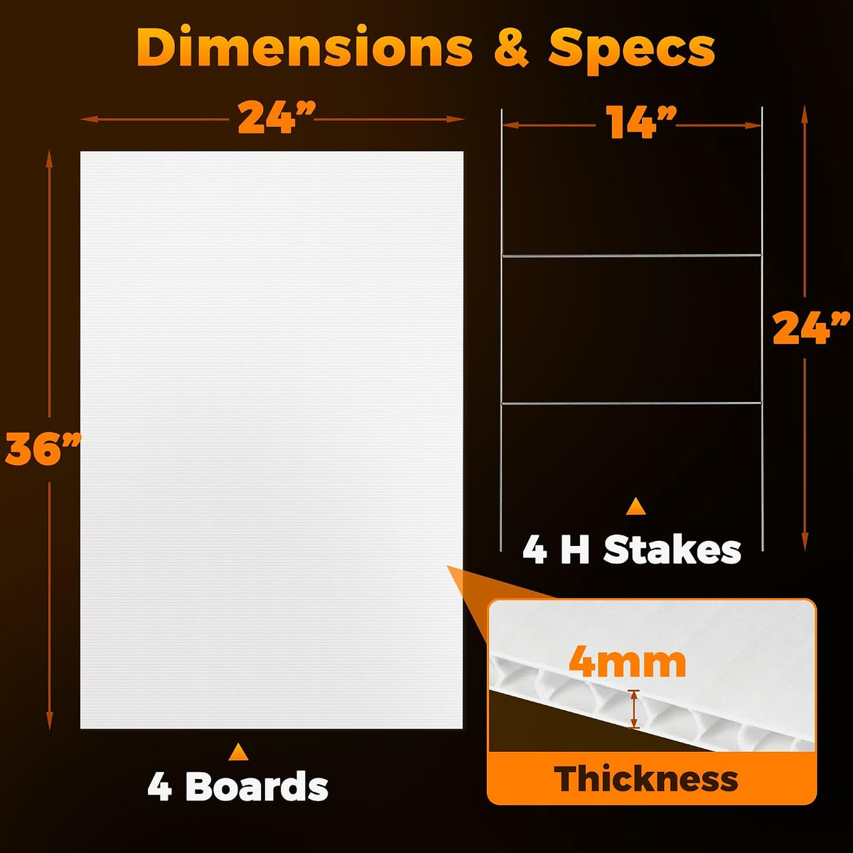 36 inch plastic blank yard signs with stakes, side view