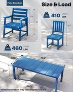 5-Piece Blue Outdoor Dining Set with White 15FT Large Patio Umbrella, 75.2'' HDPE Table & Chairs for 8, Weather-Resistant Furniture with Umbrella Hole for Patio, Lawn, Poolside