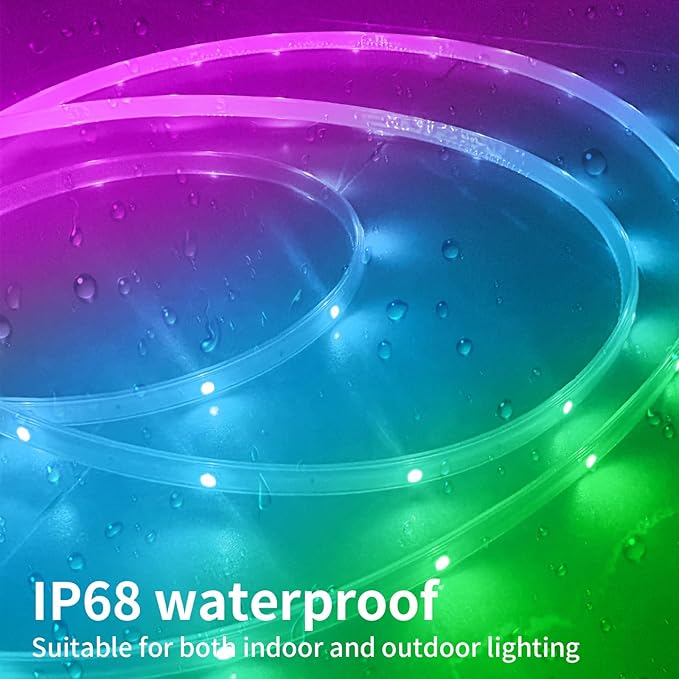 KSIPZE Outdoor led Strip Lights Waterproof IP68, RGB Outdoor led Lights with Button & Bluetooth App Control, Music Sync, Timer, Exterior Led Rope Lights for Decor Balcony, Roof, Garden, Pool