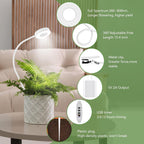 Pot Clip on Grow Lights for Indoor Plants Full Spectrum,LED Plant Lights For Indoor Growing,10-Level Dimmable & Timer,Adjustable Gooseneck Plant Grow Light for Small Plant,Succulents,White 1 pack