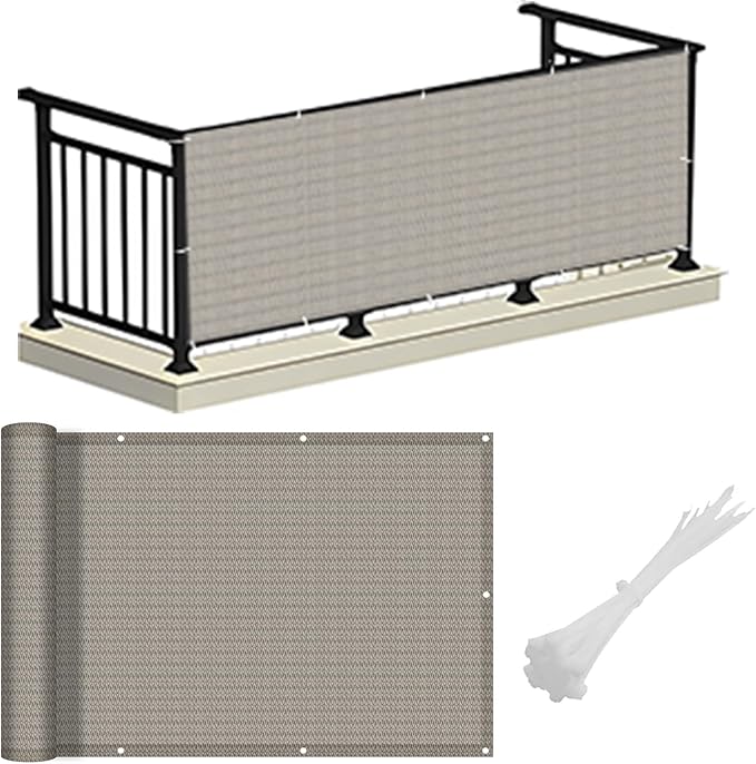 LOVE STORY Balcony Privacy Screen, 3'x16' Deck Shield Screen Fence Cover,UV Protection and Weather-Resistant,3 FT Height for Deck, Patio, Backyard, Outdoor Pool, Porch, Railing, Beige-Grey