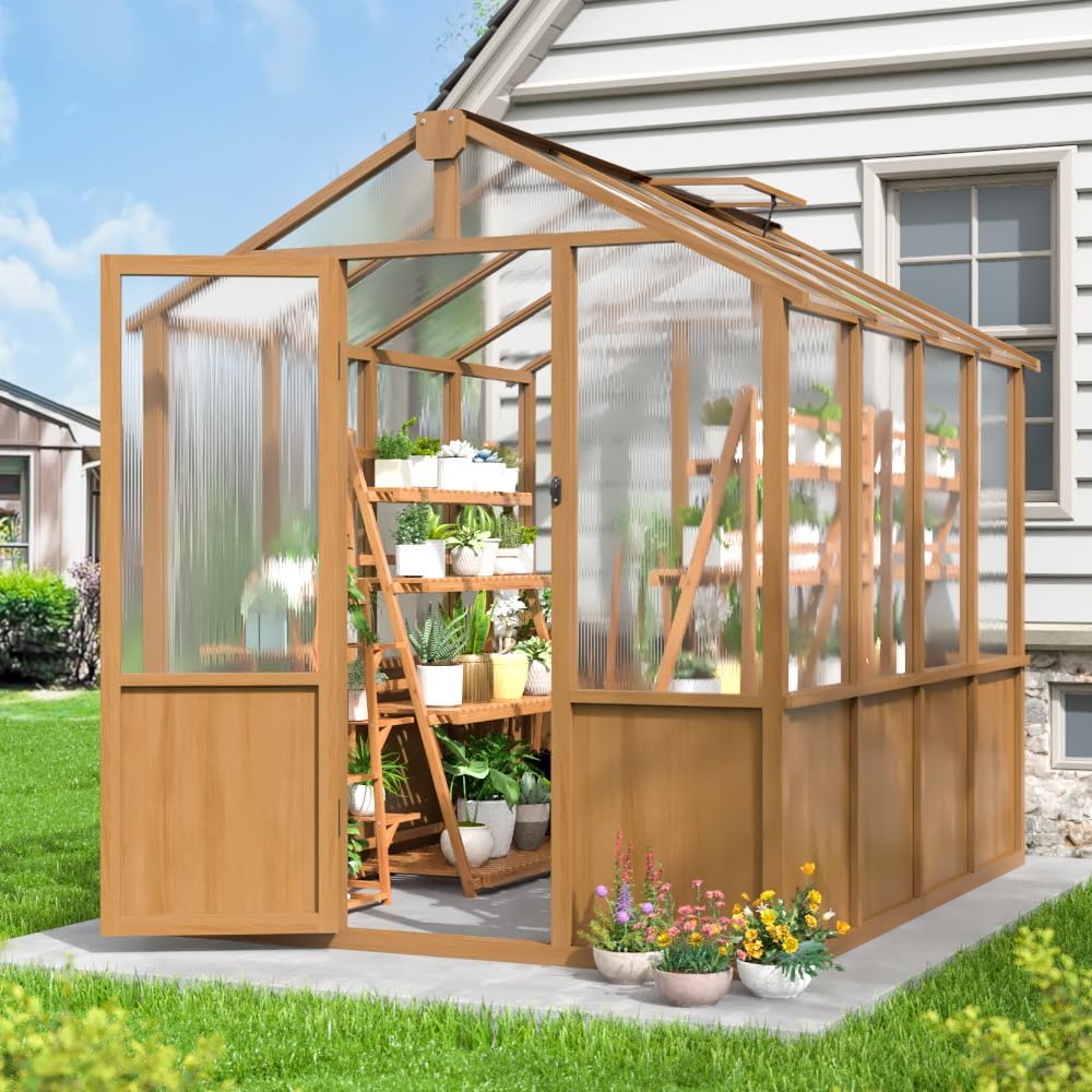 airwire 6x8 ft wooden walk-in heavy duty greenhouse, main product view