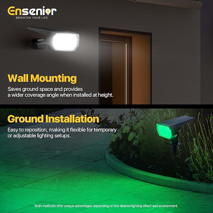 Ensenior Solar Spotlights Outdoor RGB, 7+1 Color Changing Mode Outdoor Landscape Lighting, IP65 Waterproof, Automatic ON/Off Solar Powered Spotlight, Halloween Christmas Decorations (6-Pack)