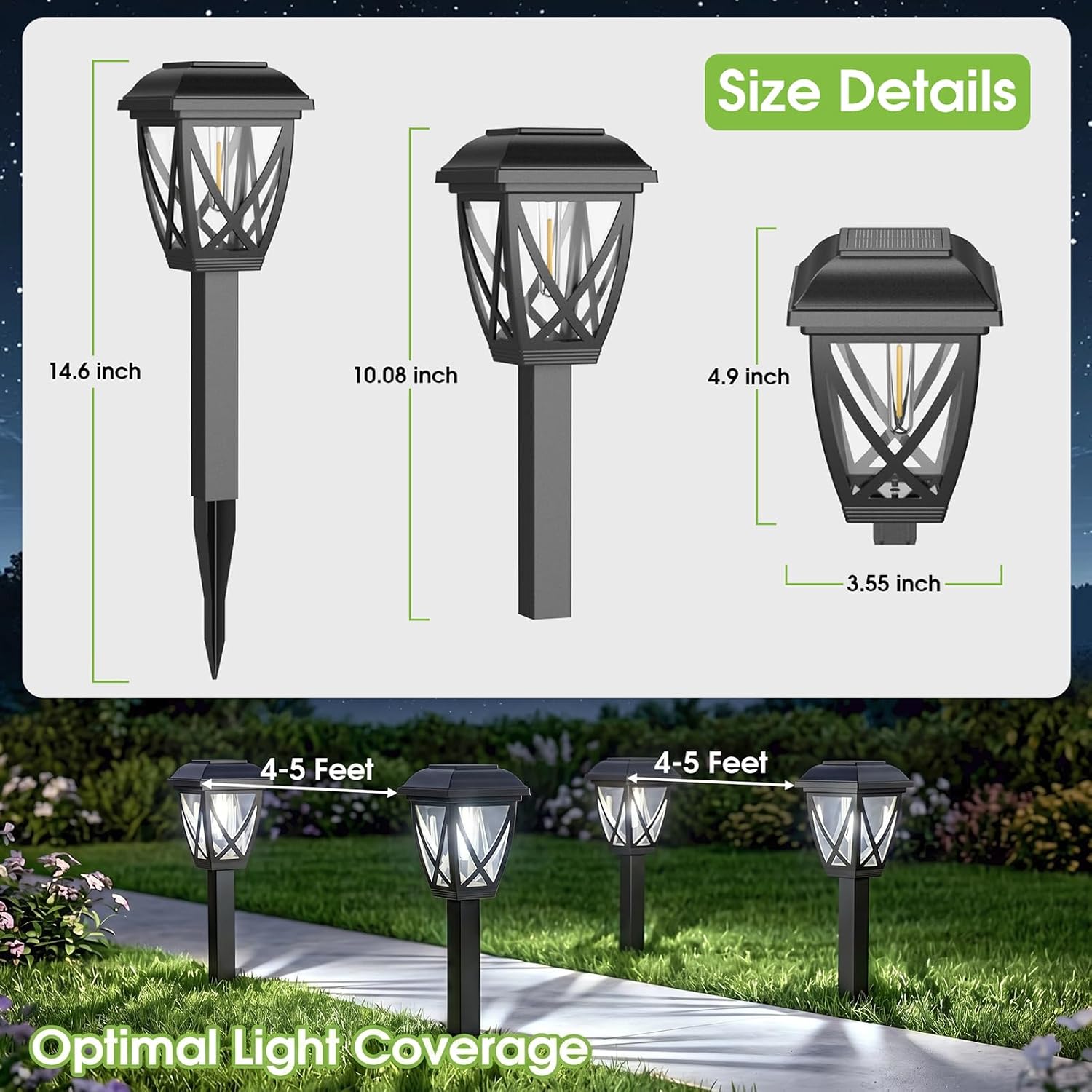 Solar Pathway Lights Outdoor 10 Pack, Cool White 6000K Solar Lights | Auto On/Off Waterproof Energy Saving Outside Landscape Lights for Walkway, Yard, Garden & Driveway