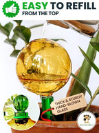16 Oz Plant Watering Globes for Indoor Plants with Metal Self Watering Planter Insert - Premium XL Glass Hand-Blown Globe - Automatic Plant Waterer Indoor, Gift Idea for Gardeners [1 Globe, Golden]