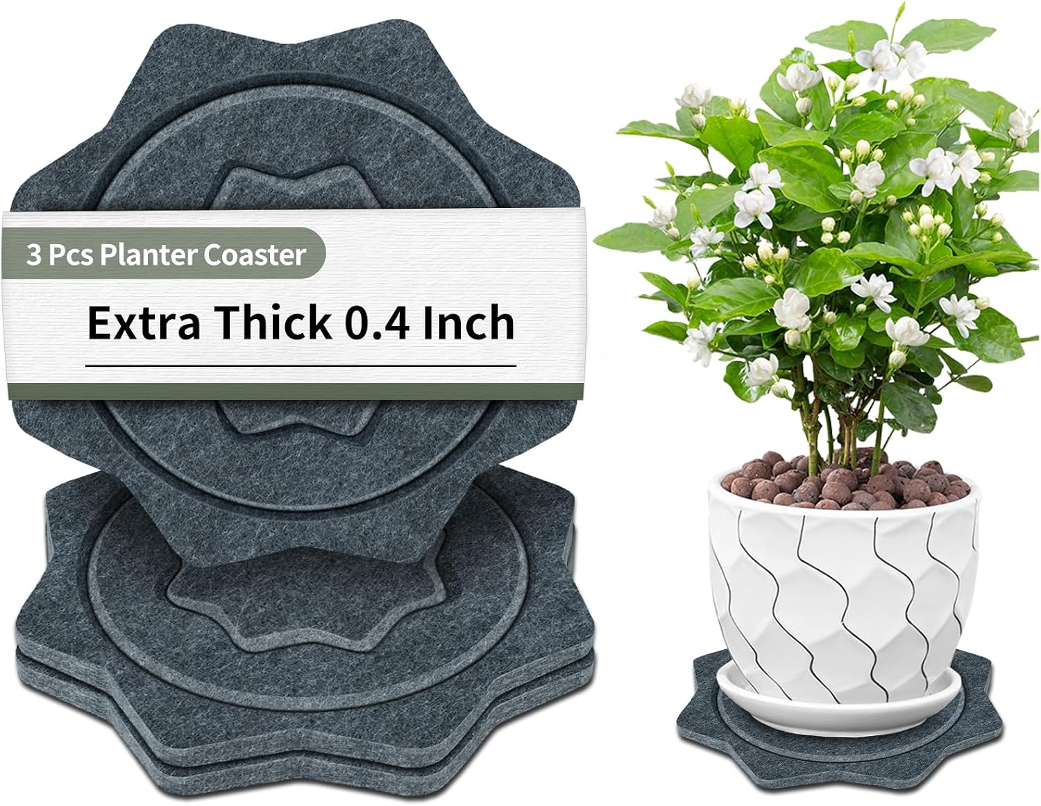 BXI Felt Plant Saucer Mat - 3 Pcs 8 Inch Water Absorbent Planter Coaster, 0.4 Inch Thick Flower Pot Saucer Pad, Planting Drip Tray for Indoors, Fabric Protective Plate for Tabletop and Floor Surface