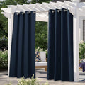 NICETOWN Patio Curtain for Outdoor Waterproof, Home Fashion Machine Washable Stainless Steel Ring Top Thermal Insulated Room Darkening Privacy for Balcony, 1 Panel, 52" W x 108" L, Navy Blue