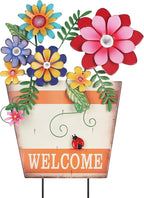 hogardeck Garden Decor for Outside, Metal Flower Pot Decorative Garden Stakes with Flowers for Spring Decor, Yard Art Welcome Sign for Outdoor Garden Lawn Backyard Porch Patio Decorations