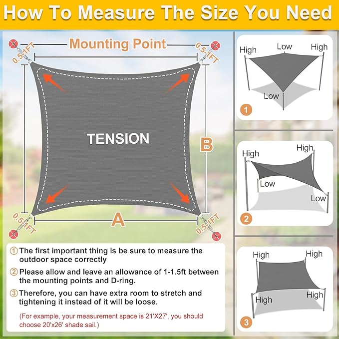 KANAGAWA Sun Shade Sail 13'x20' Dark Gray Rectangle UV Block Canopy Awning Shelter Fabric Cloth Screen for Outdoor Patio Garden Backyard
