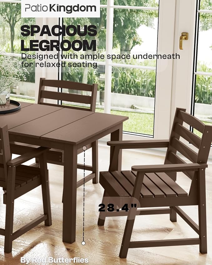 5-Piece Brown Outdoor Dining Set for 4, 75.2'' HDPE Table with Umbrella Hole & Chairs, Weather-Resistant Patio Furniture for Garden, Lawn, or Poolside